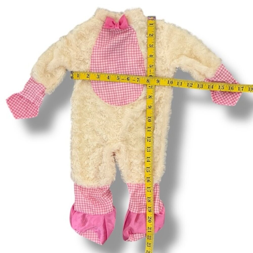 Baby Lamb Costume Jumpsuit Soft Fleece with Headpiece Pink Gingham Rubies 0-6 M - Picture 8 of 16